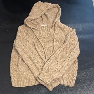 Elegant Tan V-Neck Sweater with Hood